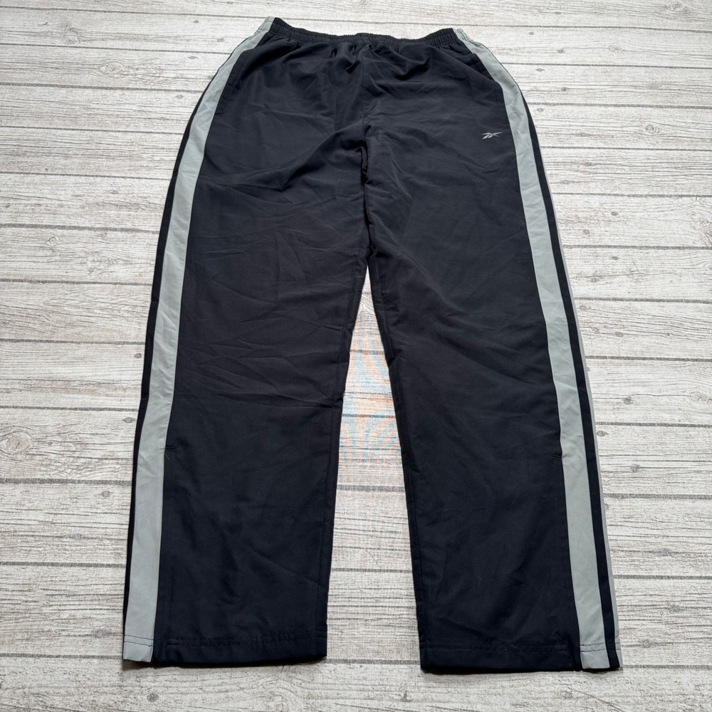 Reebok Track Pants Men's Large Black Elastic Waist Loose Fit Sportswear Training